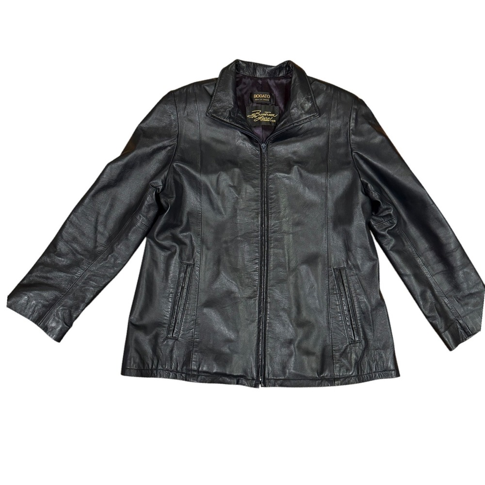Y2K vtg soft supple Bogato Black Leather Zip Up Jacket Made in Canada Womens XL - Picture 3 of 7